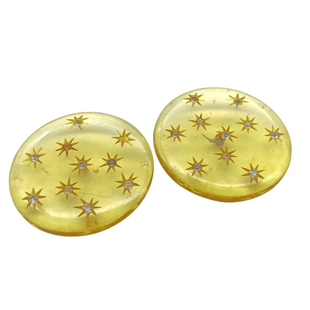 Vintage Yellow Lucite Starburst Buttons with Rhinestones